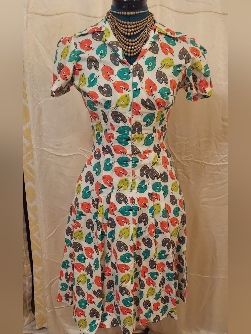 Bernie Dexter 1940's Style 'Derbey Dress' In Pretty Pastel Palette Print